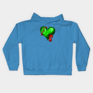 Green Dead Zombie Heart Cartoon Illustration with Blood and for Valentines Day or Halloween Kids Hoodie